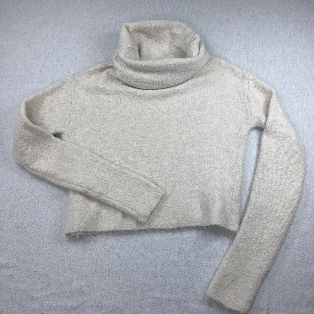 Free People Ivory White Boucle Knit Cowl Neck Stormy Pullover Sweater  Small
